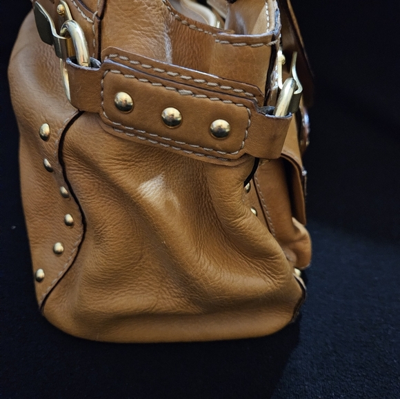 Michael Kors Tan/Cognac Brown Leather Astor Studded Shoulder Bag - Picture 7 of 16